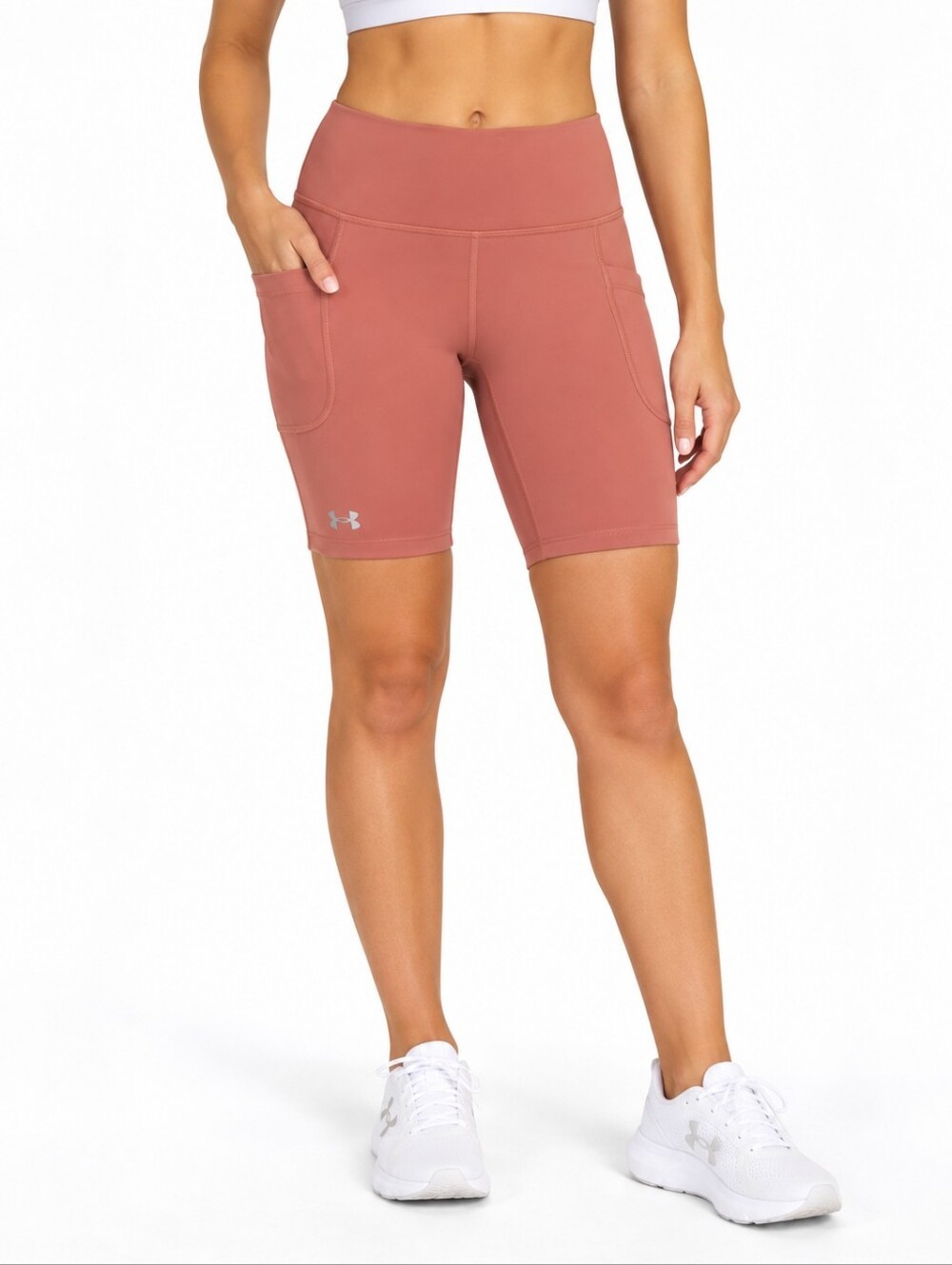 Under Armour NWT XS High Rise Bike Shorts Side Pockets Coral Pink